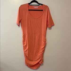 Athleta Orange Short Sleeve Dress size large Scrunch detail